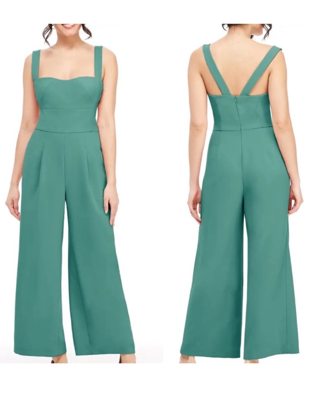 Gal meets glam Nicole square neckline green jumpsuit size 0 petite
